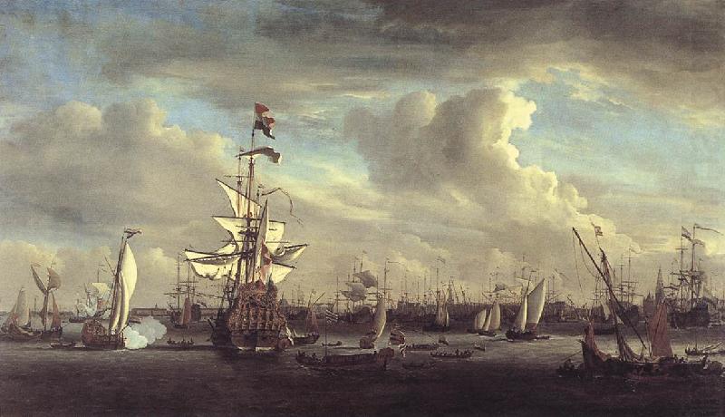 VELDE, Willem van de, the Younger The Gouden Leeuw before Amsterdam t china oil painting image